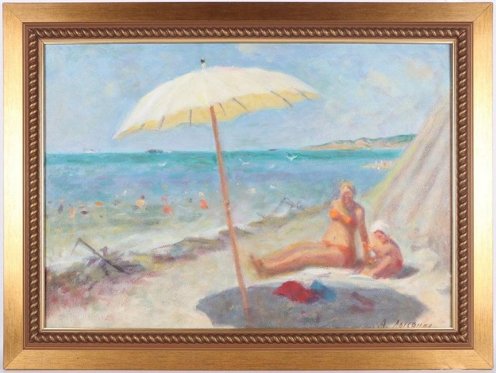 Lot 228230: ANDREY G LYSENKO UNDER UMBRELLA BY SEA PAINTING