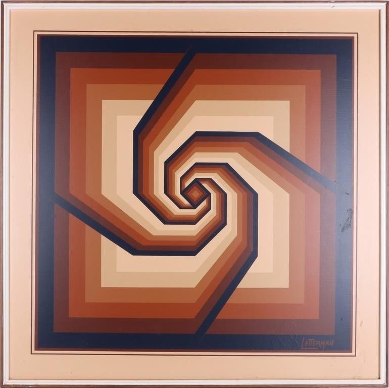 Lot 228231: A. LETTERMAN GEOMETRIC OP ART OIL ON CANVAS FRAMED