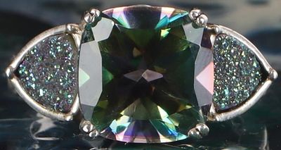 STERLING SILVER MYSTIC TOPAZ DRUZY QUARTZ RING. Sterling silver mystic topaz druzy quartz ladies 