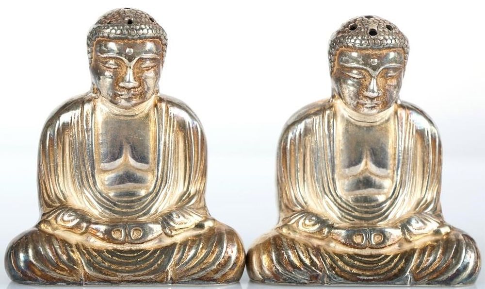 Lot 229174: VINTAGE 950 STERLING BUDDHA SALT & PEPPER SHAKERS