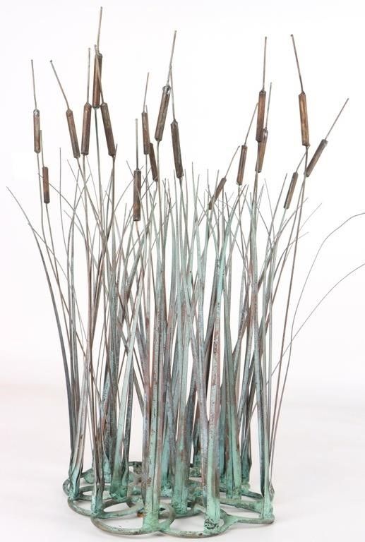 Lot 229195: VINTAGE MCM BRONZE & COPPER CATTAIL SCULPTURE