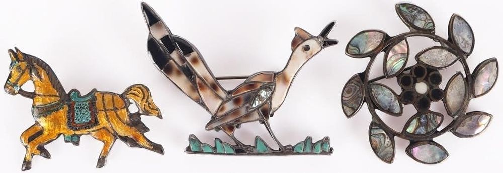 Lot 229196: MEXICO STERLING SILVER ENAMELED LADIES BROOCHES