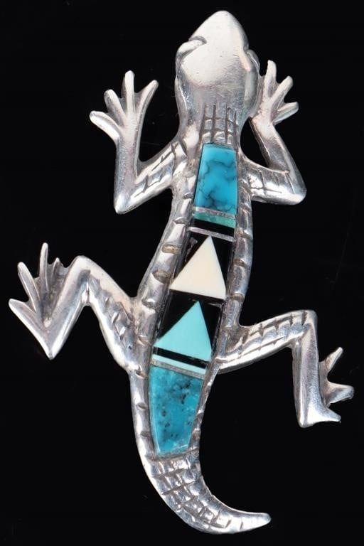 Lot 229197: STERLING SILVER TURQUOISE ONYX BONE GECKO BROOCH