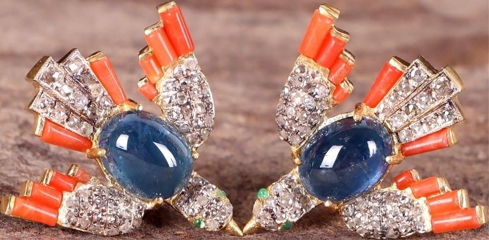 Lot 229216: 2CTW TOPAZ 14K GOLD & 925 NATIVE AM BIRD EARRINGS