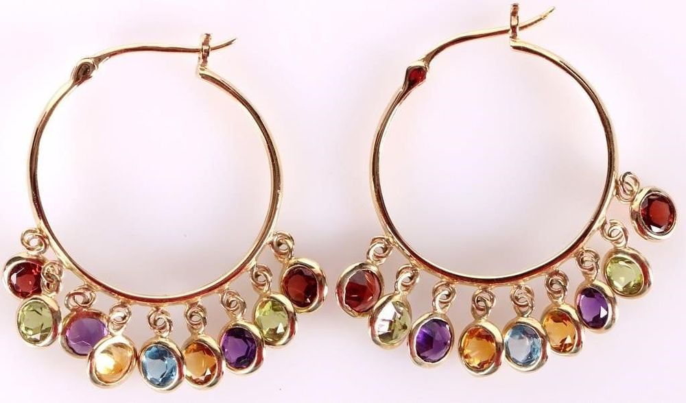 Lot 229217: 14K YELLOW GOLD ASSORTED GEM LADIES HOOP EARRINGS