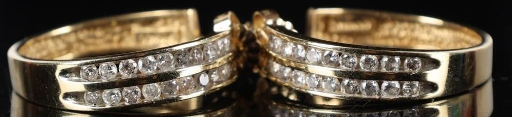Lot 229218: 14K YELLOW GOLD DIAMOND LADIES HOOP EARRINGS