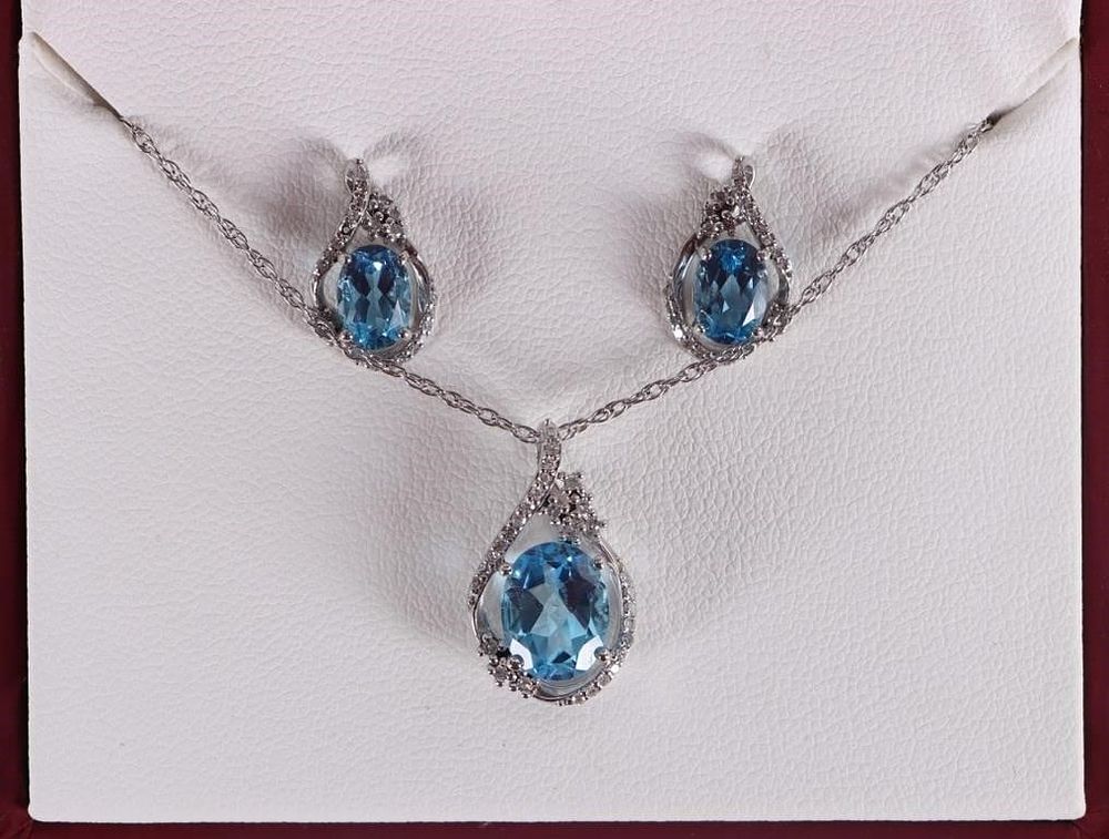Lot 229233: HELZBERG 925 NECKLACE & EARRINGS SET W TOPAZ & DIA