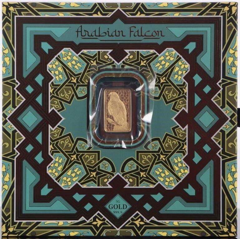 Lot 229282: FINE GOLD ARABIAN FALCON PAMP SUISSE 5 GRAM BAR