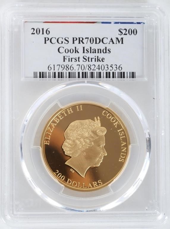 Lot 229283: 2016 COOK ISLANDS FINE GOLD $200 PCGS PF70 DCAM