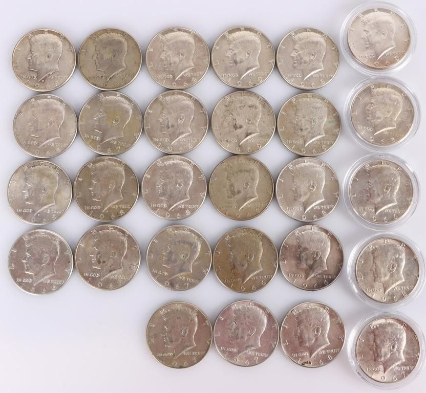 Lot 229284: ASSORTED 40% SILVER KENNEDY HALF DOLLARS - (28)