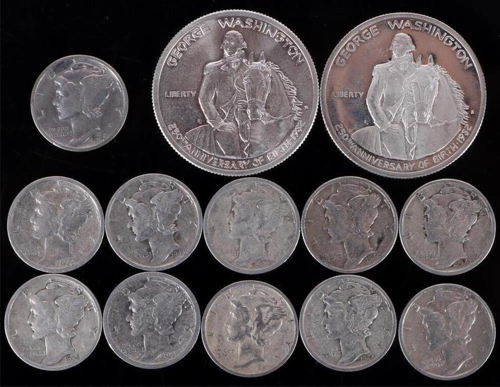 Lot 229285: ASSORTED 90% SILVER U.S. DIMES/ HALVES - (13)