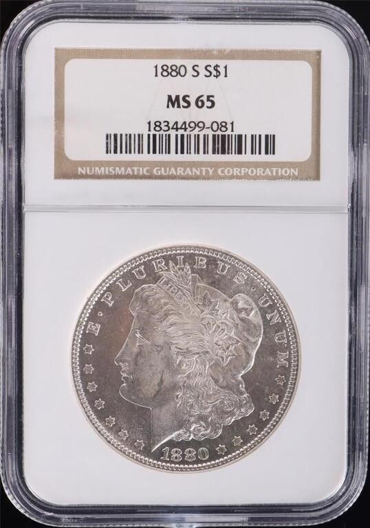 Lot 229287: MS65 NGC 1880 S 90% SILVER MORGAN DOLLAR SLABBED