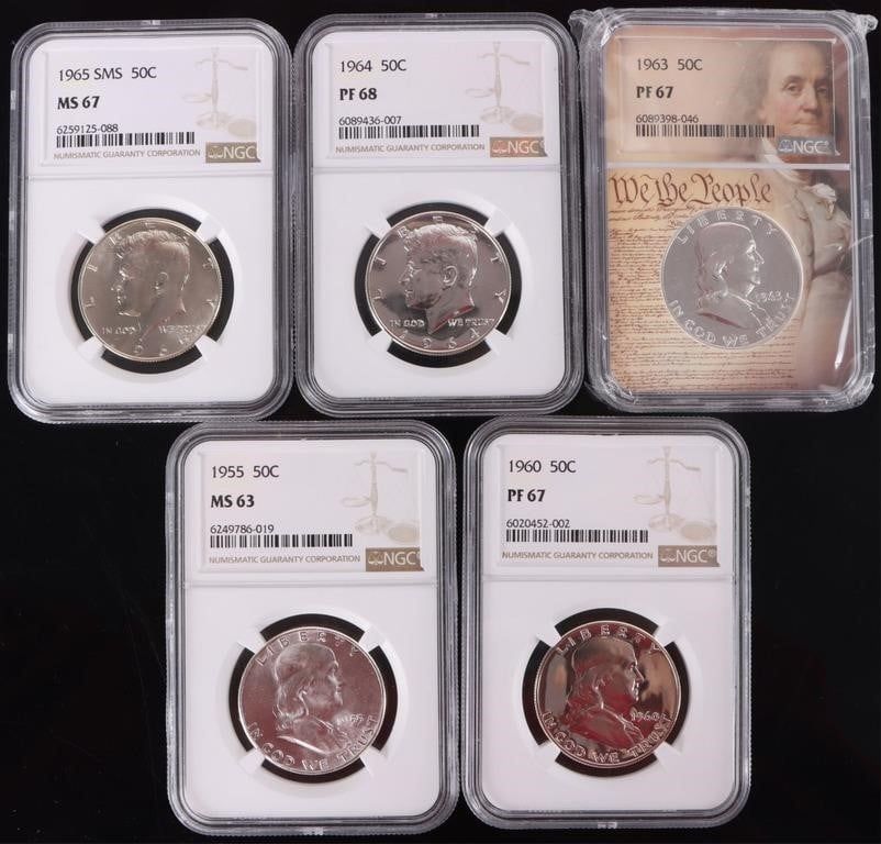 Lot 229296: ASSORTED SILVER U.S. HALF DOLLARS NGC PF/MS - (5)