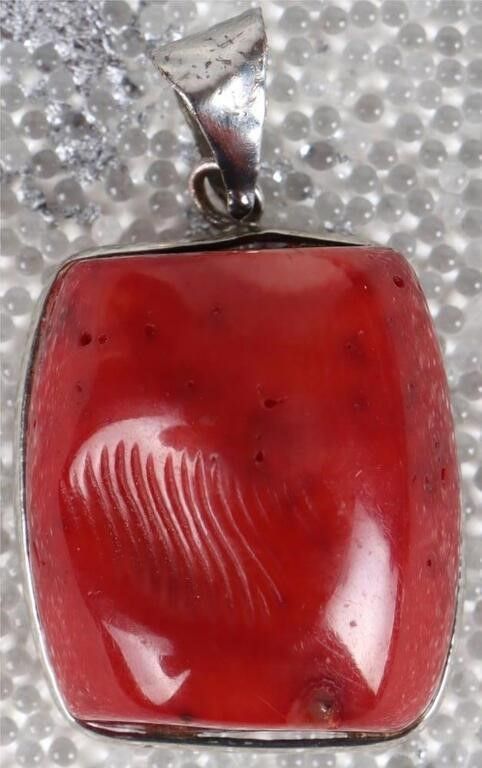 Lot 229300: 25.25X23.0MM LARGE RED CORAL STERLING PENDANT