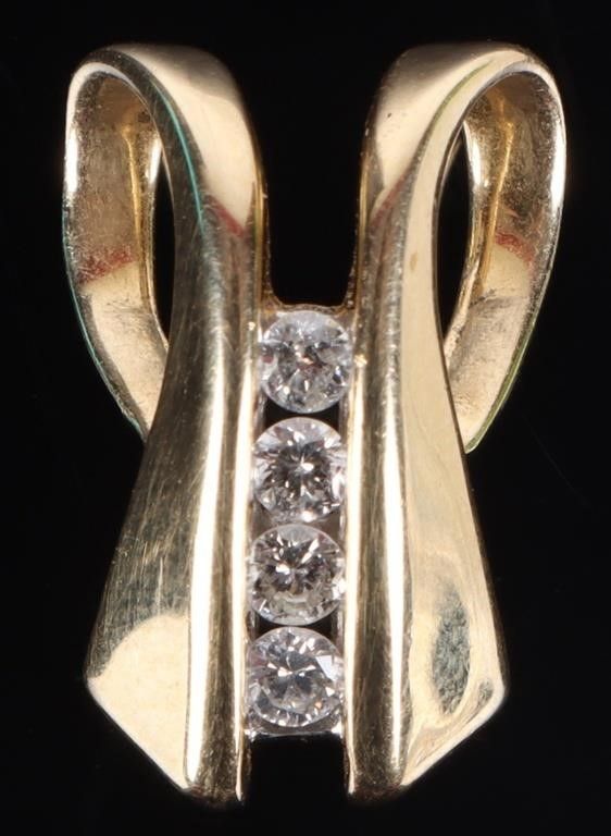 Lot 229304: 14K YELLOW GOLD NATURAL DIAMOND RIBBON PENDANT
