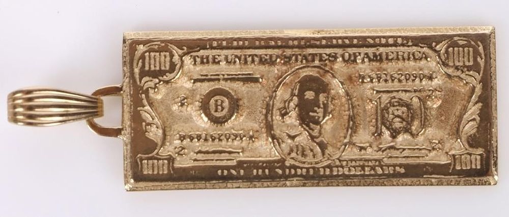 Lot 229308: 14K YELLOW GOLD $100 BILL PENDANT 10.50 GRAMS
