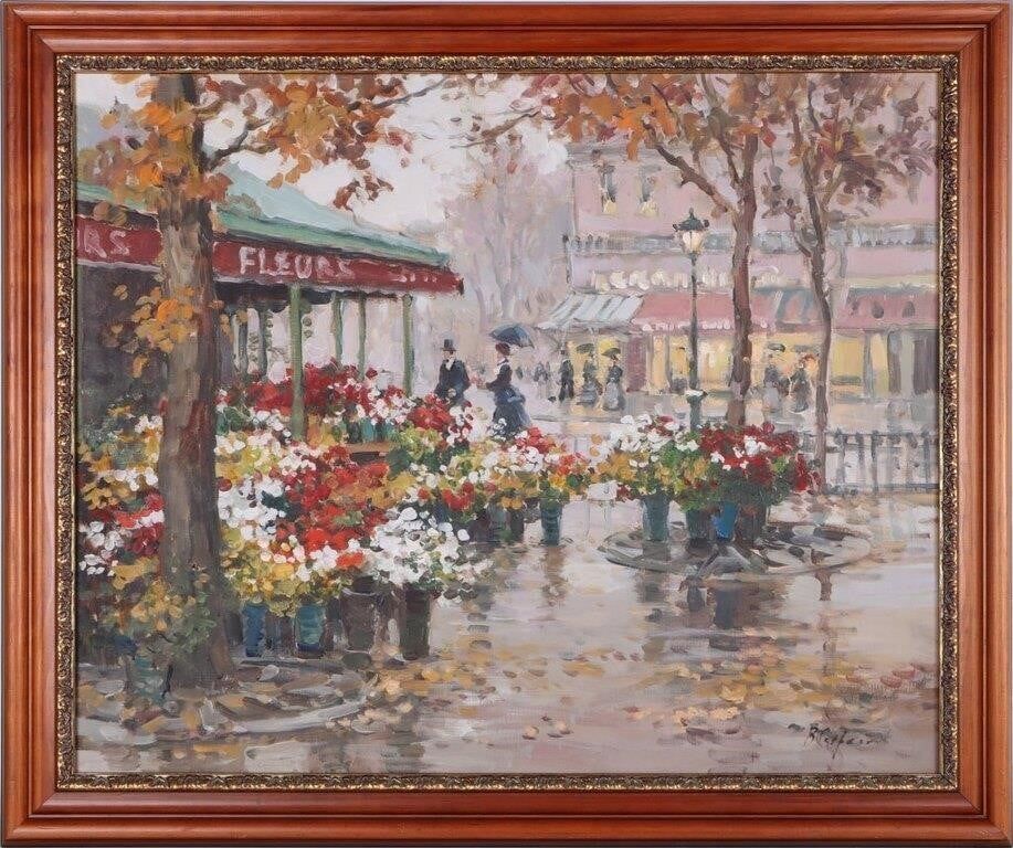 Lot 229340: VALERY SEKRET FLOWER STALL PARIS OIL PAINTING
