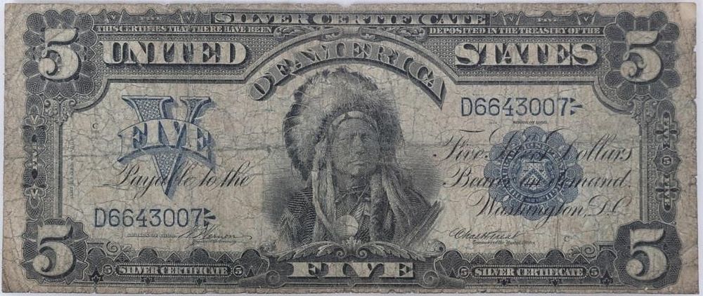 Lot 229367: 1890 FR#273 INDIAN CHIEF $5 SILVER CERTIFICATE