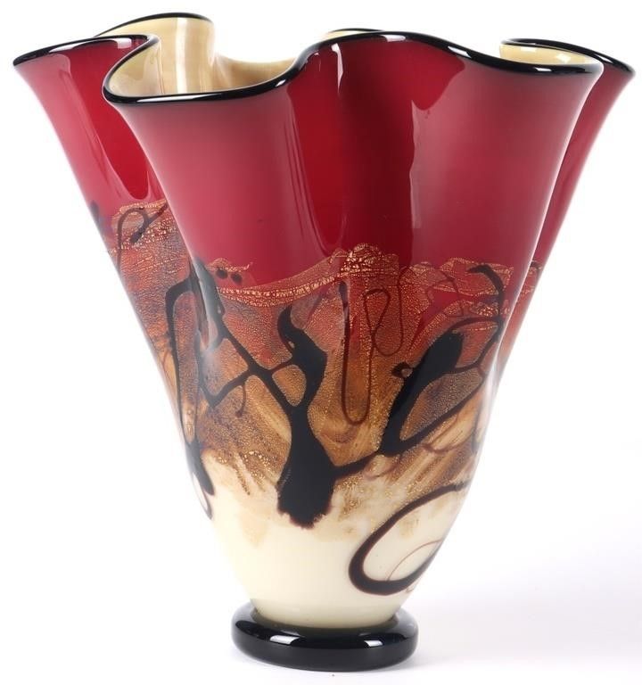 Lot 229388: MICHAEL NOUROT RED SATIN SERIES HANDKERCHIEF VASE