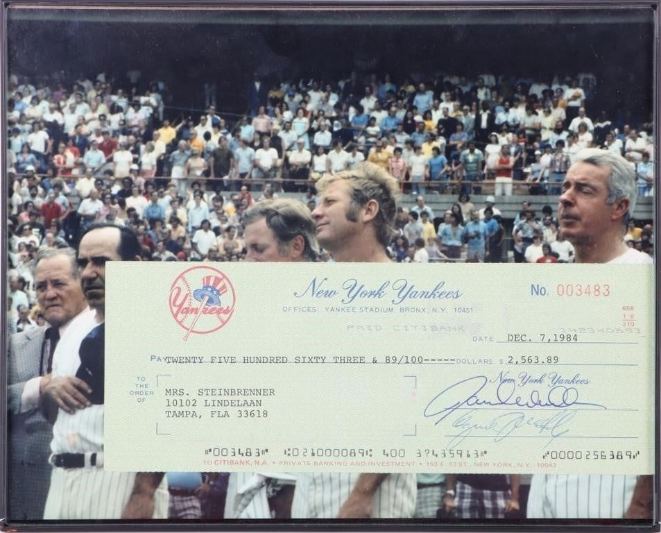 Lot 229443: NEW YORK YANKEES DIVIDEND CHECK FRAMED