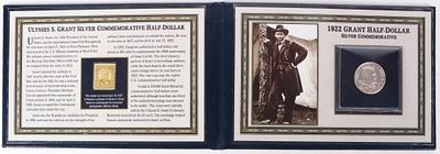 ULYSSES S. GRANT SILVER HALF DOLLAR & STAMP BOOK. Ulysses S. Grant 90% silver half dollar &amp; 