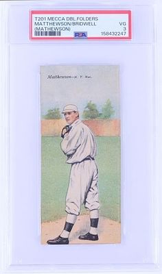 MATHEWSON/BRIDWELL MECCA BASEBALL CARD PSA 3 VG. Antique Mecca baseball folder series tobacco 
