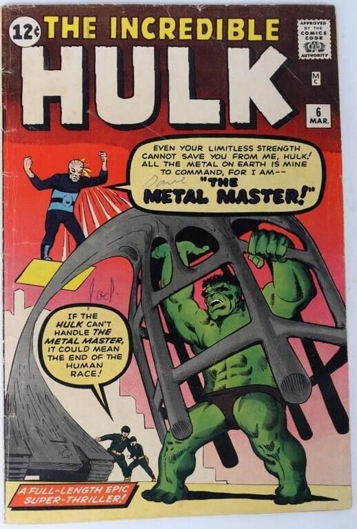 Lot 230354: THE INCREDIBLE HULK #6 SILVER AGE MARVEL FINE+