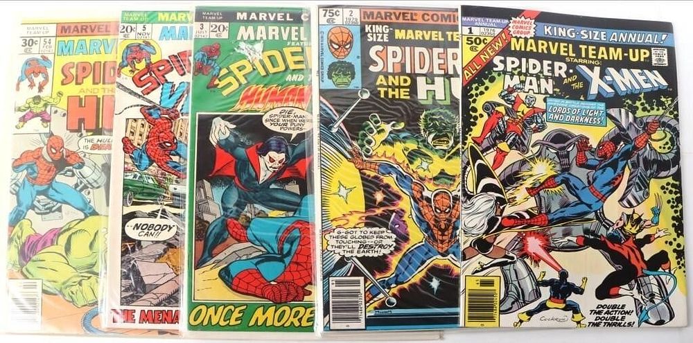 Lot 230390: MARVEL TEAM-UP SPIDERMAN COMICS 3, 5, 54, ANN. 1&2