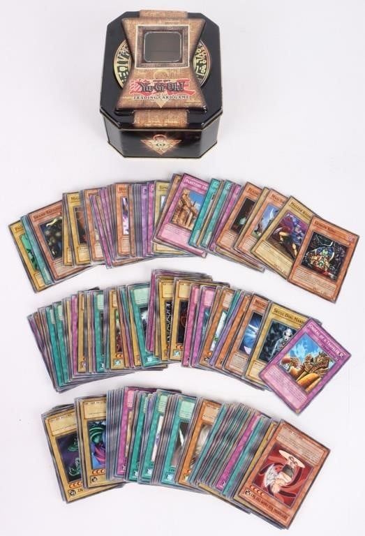 Lot 230439: 1996 YU-GI-OH TCG ~200 ORIGINAL CARDS IN TIN CAN