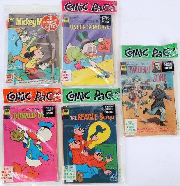 Lot 230494: WHITMAN COMIC 3-PACS TWILIGHT ZONE DISNEY ETC (5)