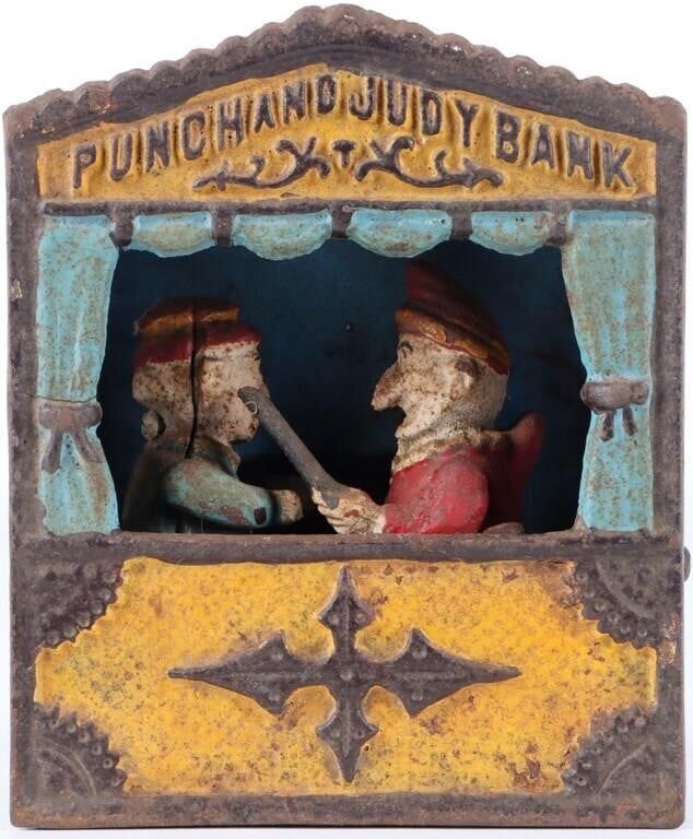 Lot 230528: VINTAGE PUNCH AND JUDY CAST IRON BANK 1950 - 60'S