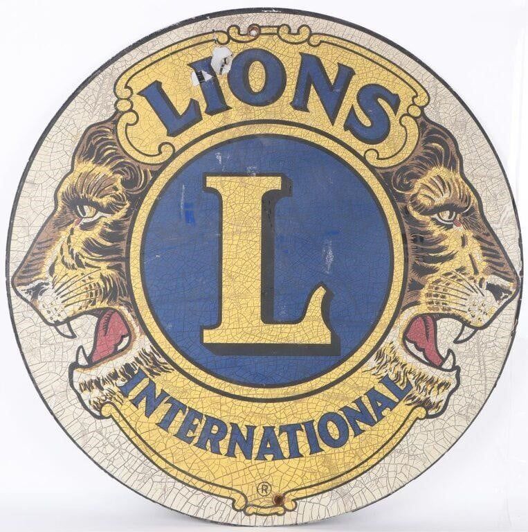 Lot 230541: VINTAGE LIONS CLUB INTERNATIONAL PORCELAIN SIGN