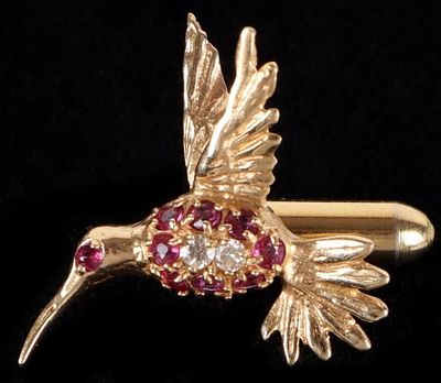 14K YELLOW GOLD DIAMOND RUBY HUMMINGBIRD PIN. 14K yellow gold diamond ruby ladies hummingbird 