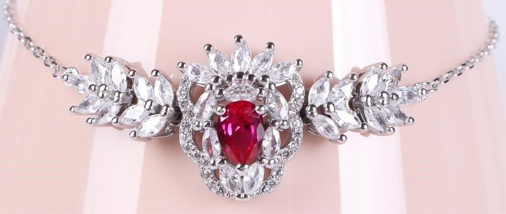 Lot 232245: STERLING SILVER LADIES BRACELET W/ RUBY & CRYSTAL