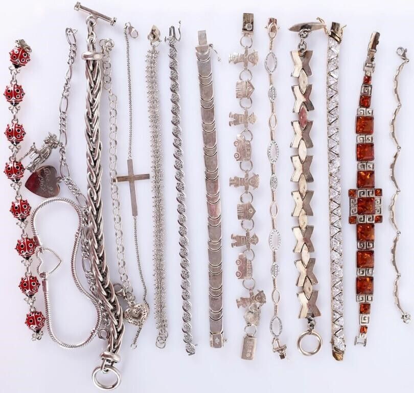 Lot 232251: STERLING SILVER LADIES BRACELETS LOT OF 15