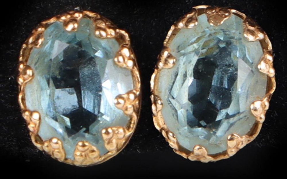 Lot 232296: 14K YELLOW GOLD LADIES STUD EARRINGS W/ AQUAMARINE