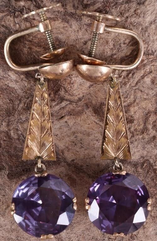 Lot 232301: 14K YELLOW GOLD LADIES EARRINGS W BICOLOR SAPPHIRE
