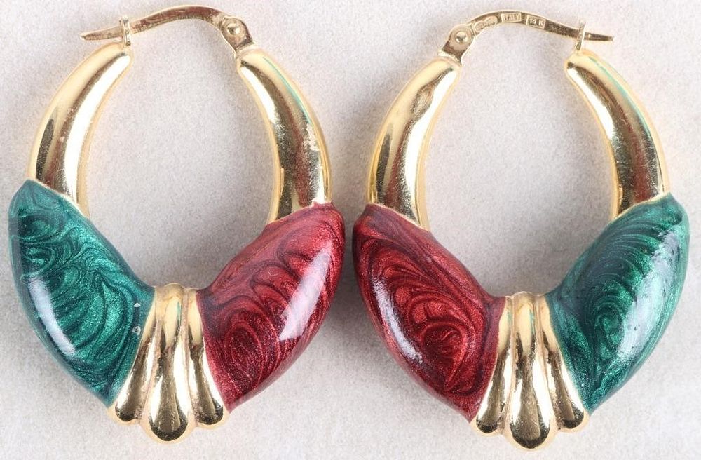 Lot 232303: 14K YELLOW GOLD LADIES EARRINGS W/ COLORED ENAMEL