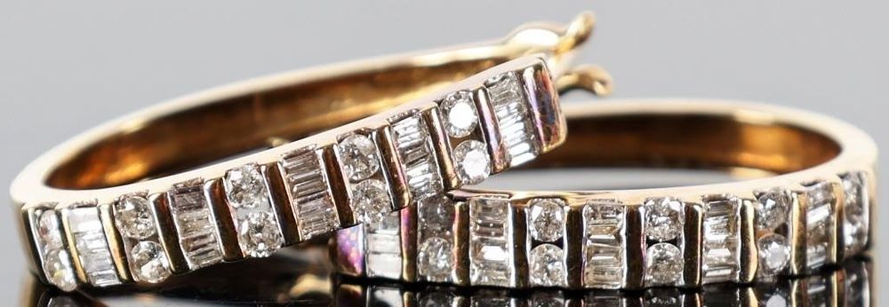Lot 232306: 10K YELLOW GOLD LADIES HOOP EARRINGS W/ DIAMONDS