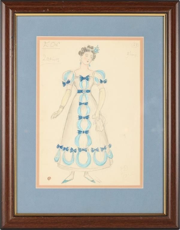 Lot 232319: DOBUZHINSKY EUGENE ONEGIN COSTUME SKETCH RIBBONS