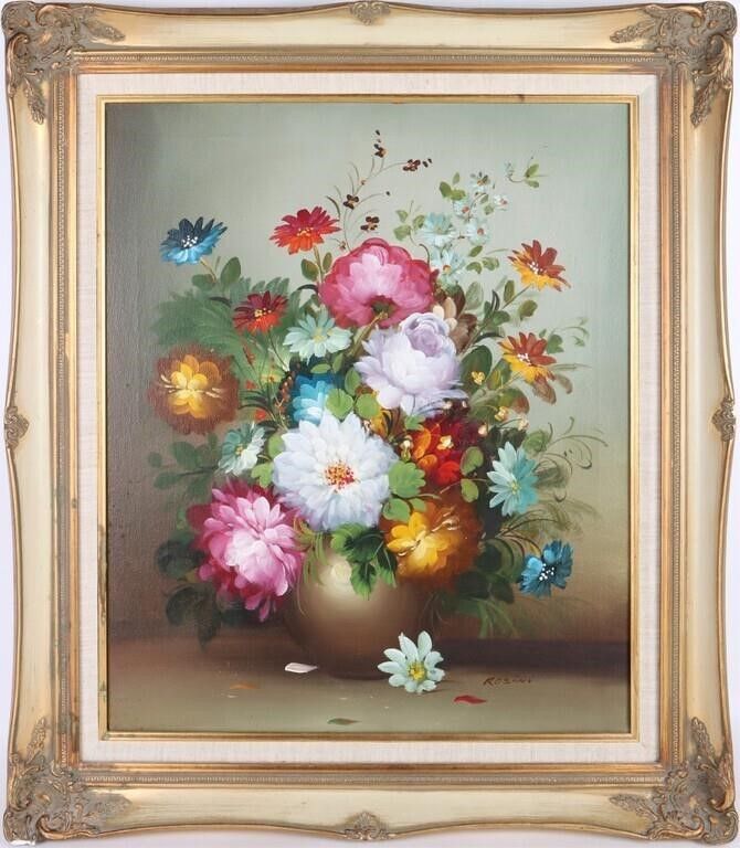 Lot 232325: AFTER R ROSINI ORIGINAL STILL LIFE FLOWER PAINTING