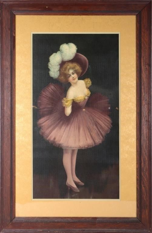 Lot 232329: 1800'S DANCEHALL GIRL CHROMOLITHOGRAPH FRAMED