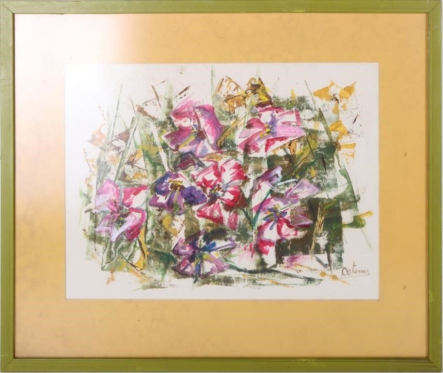 Lot 232333: ARTEMIS SIGNED ACRYLIC FRAMED FLOWER PAINTING