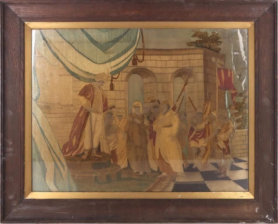 Lot 232335: LARGE FRAMED MIDDLE EASTERN KINGDOM TAPESTRY