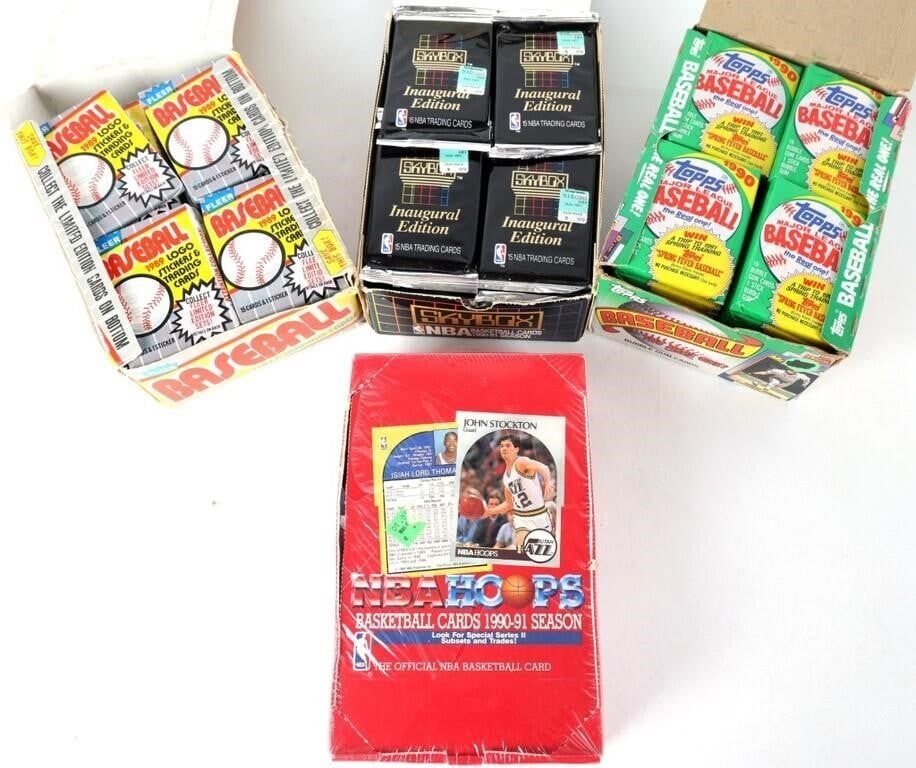 Lot 232347: VINTAGE BASKETBALL & BASEBALL CARD BOXES 89-90 (4)