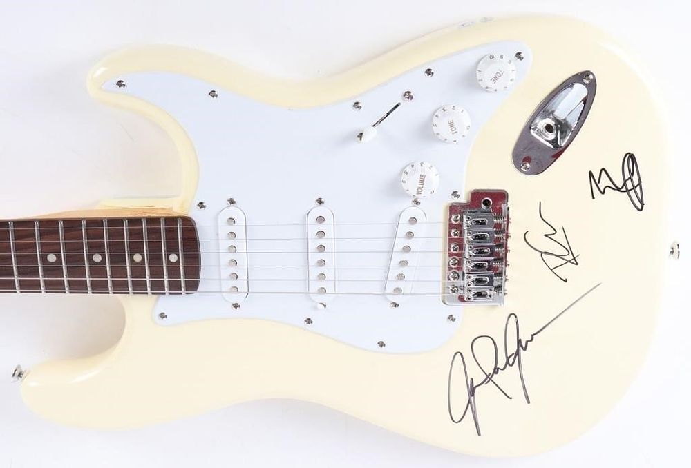 Lot 232352: LED ZEPPELIN SIGNED SQUIRE FENDER GUITAR