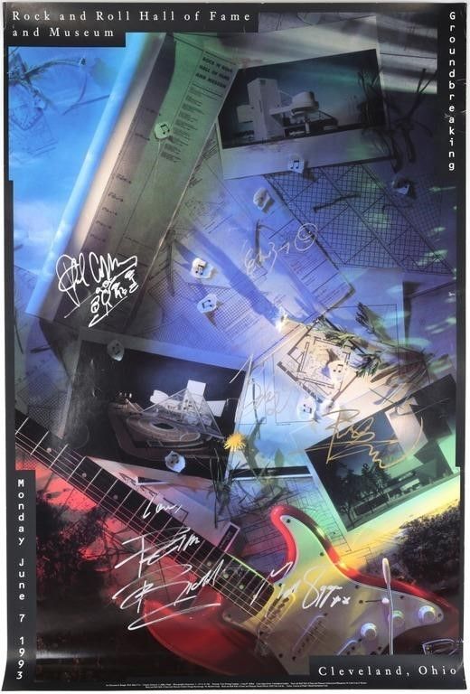Lot 232394: RRHOF 1993 POSTER SIGNED BERRY JAGGER DYLAN +MORE