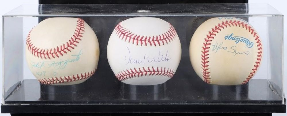 Lot 232399: TRIPLE BALL DISPLAY CASE RIZZUTO WELLS SORIANO