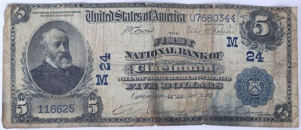 Lot 232414: 1902 NATIONAL BANK OF CINCINNATI $5 HAND SIGNED