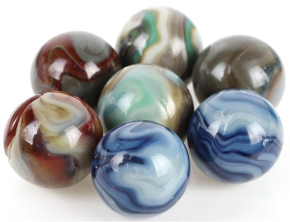 Lot 232426: HANDMADE MULTI-COLORED AGATE MARBLES 1.0" (7)
